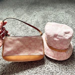 Coach pink fabric and leather Vintage Y2K Demi clutch purse and matching hat